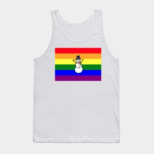 A hand drawn of a gay snowman on rainbow pride flag background, Tank Top